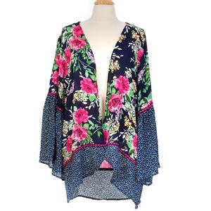 Navy Floral Long Sleeve Flounce Kimono